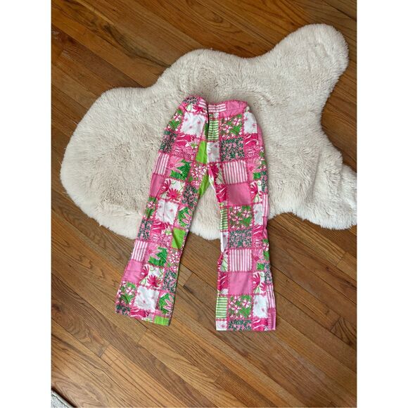 Y2K Lilly Pulitzer Girls Cameron Patchwork Flare Leg Pants Size 8 - Picture 5 of 6